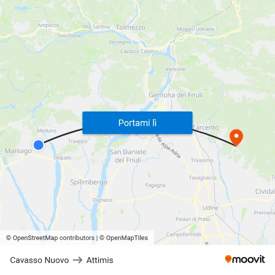 Cavasso Nuovo to Attimis map