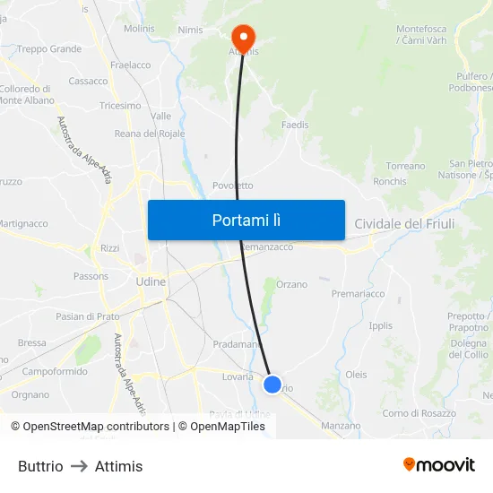 Buttrio to Attimis map