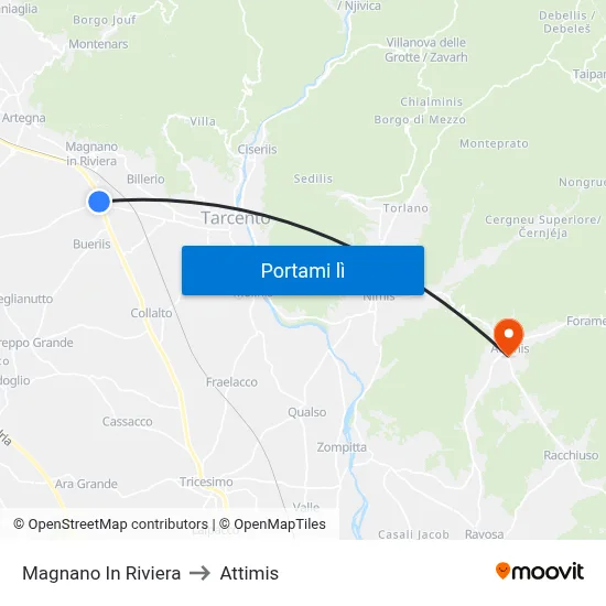 Magnano In Riviera to Attimis map