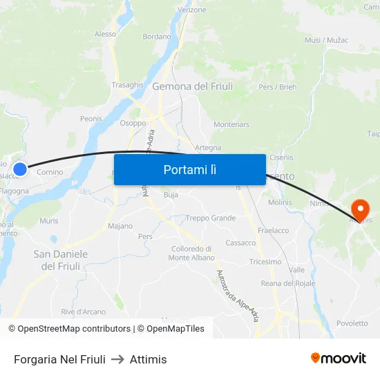 Forgaria Nel Friuli to Attimis map