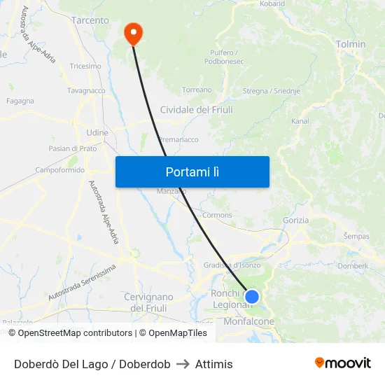 Doberdò Del Lago / Doberdob to Attimis map