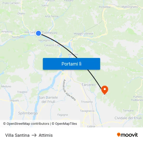 Villa Santina to Attimis map