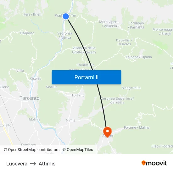 Lusevera to Attimis map