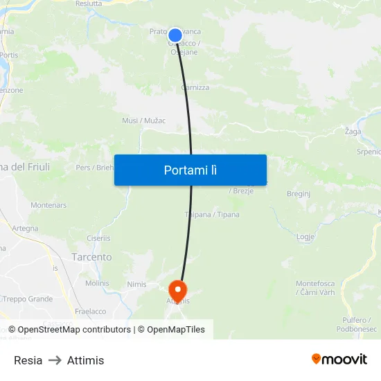 Resia to Attimis map