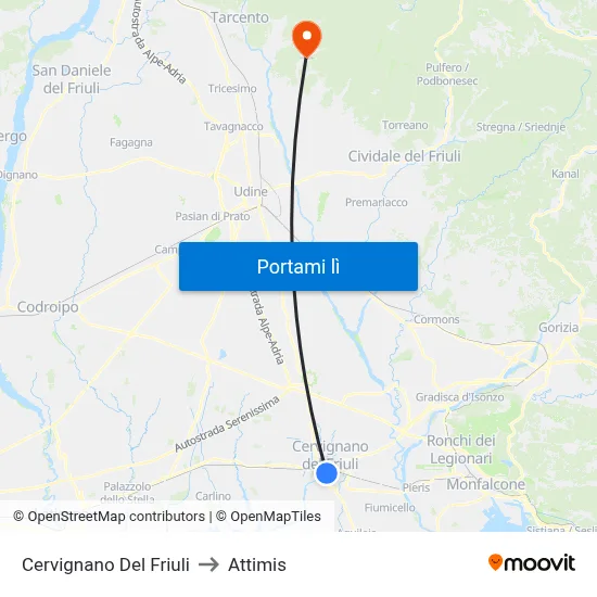 Cervignano Del Friuli to Attimis map