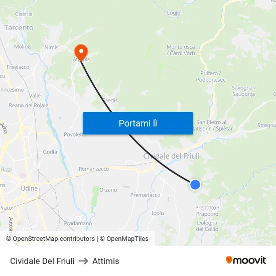 Cividale Del Friuli to Attimis map