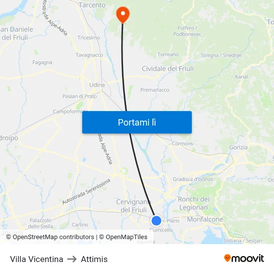 Villa Vicentina to Attimis map