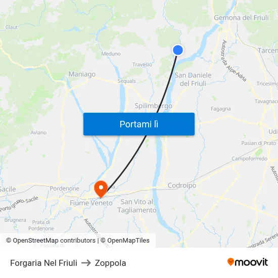 Forgaria Nel Friuli to Zoppola map
