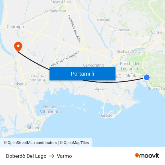 Doberdò Del Lago to Varmo map