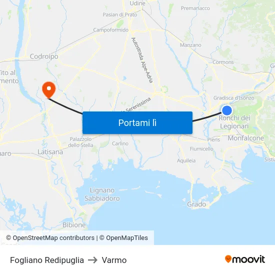 Fogliano Redipuglia to Varmo map