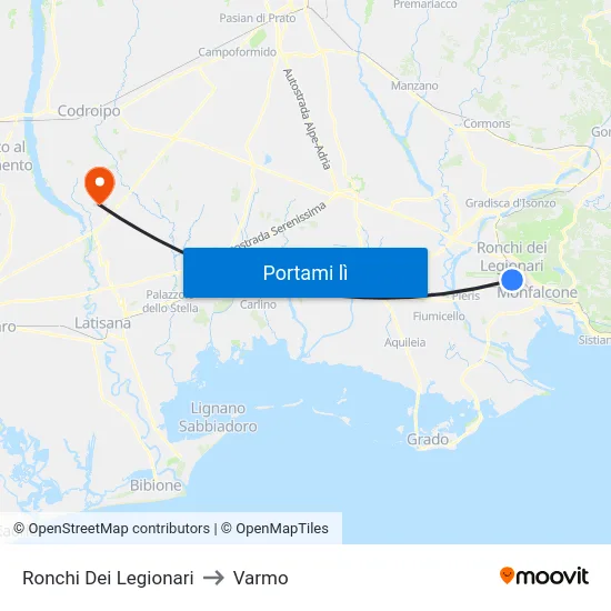 Ronchi Dei Legionari to Varmo map