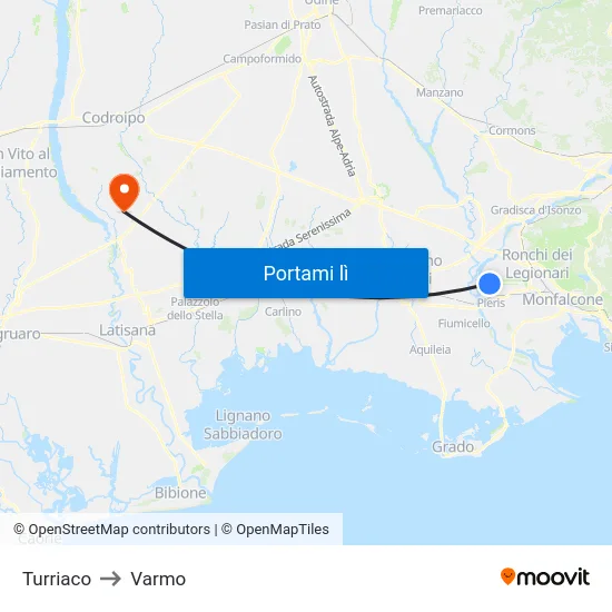 Turriaco to Varmo map