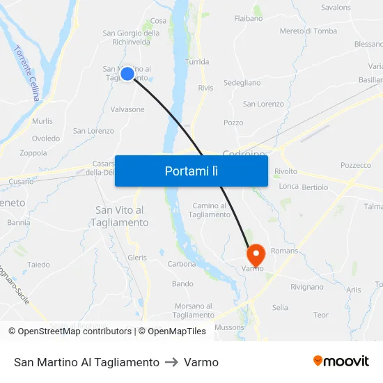 San Martino Al Tagliamento to Varmo map