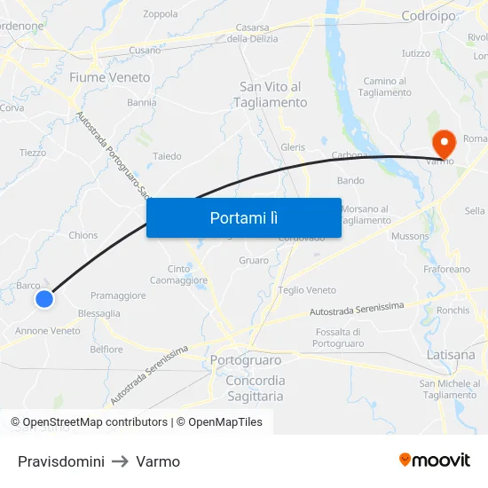 Pravisdomini to Varmo map