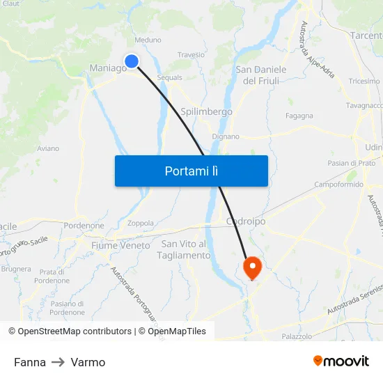 Fanna to Varmo map