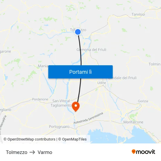 Tolmezzo to Varmo map
