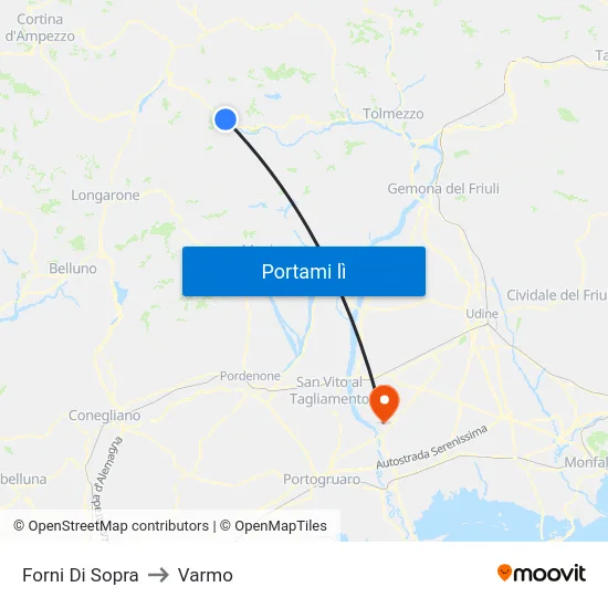 Forni Di Sopra to Varmo map