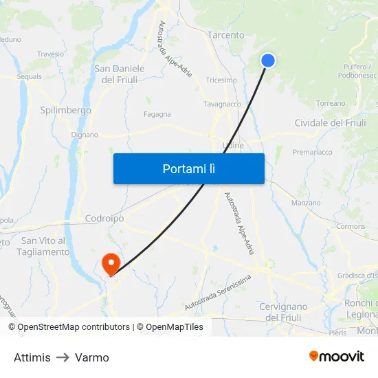 Attimis to Varmo map