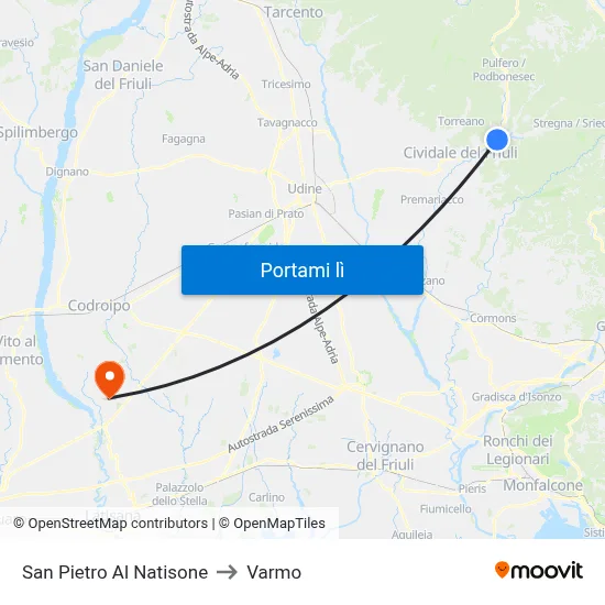 San Pietro Al Natisone to Varmo map