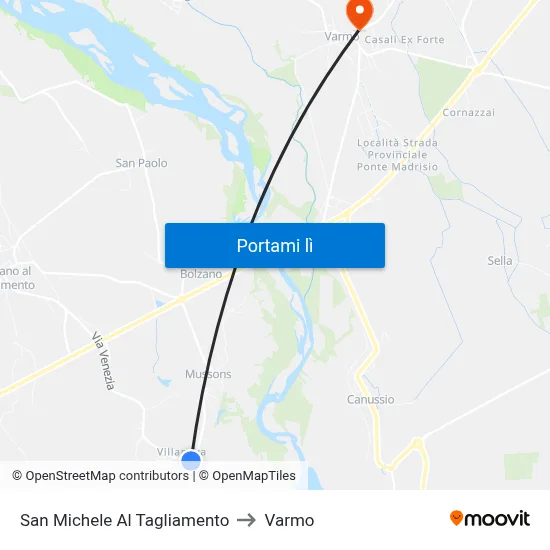 San Michele Al Tagliamento to Varmo map