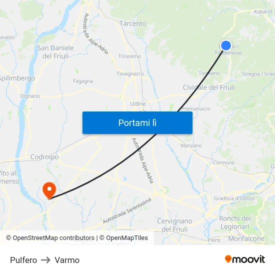 Pulfero to Varmo map