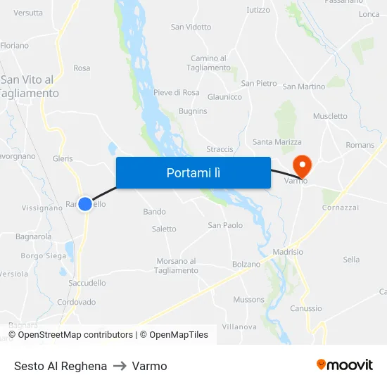 Sesto Al Reghena to Varmo map