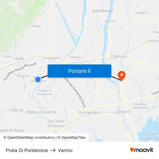Prata Di Pordenone to Varmo map