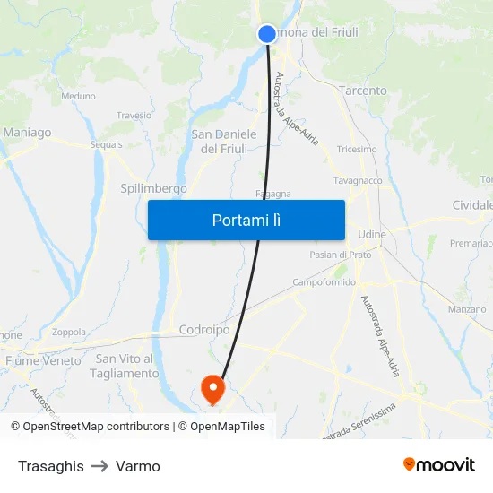 Trasaghis to Varmo map