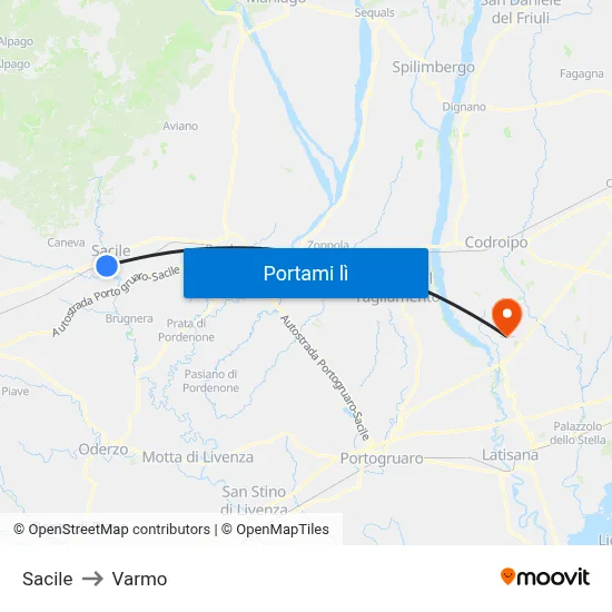 Sacile to Varmo map