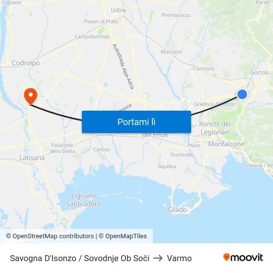 Savogna D'Isonzo / Sovodnje Ob Soči to Varmo map