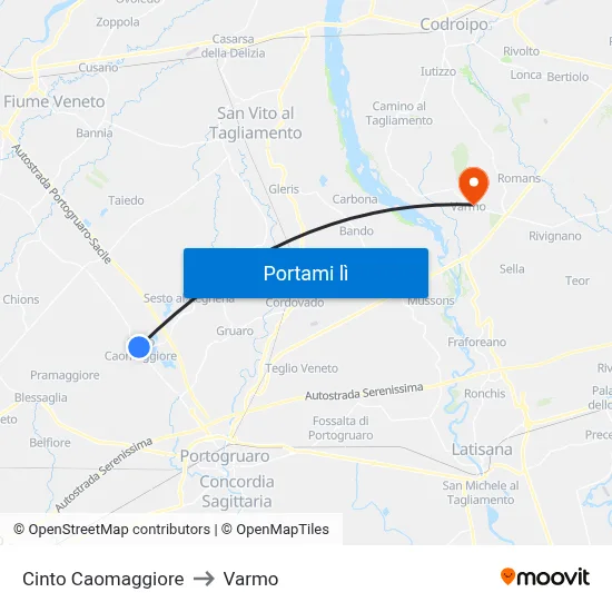Cinto Caomaggiore to Varmo map