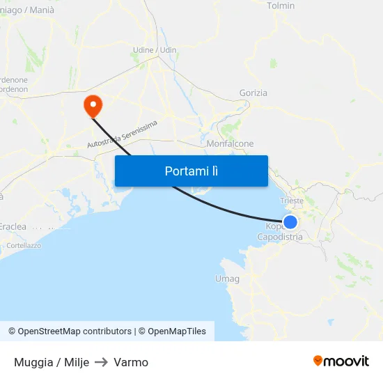 Muggia / Milje to Varmo map