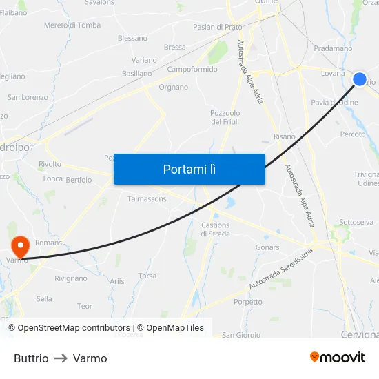 Buttrio to Varmo map