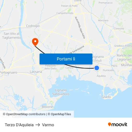 Terzo D'Aquileia to Varmo map