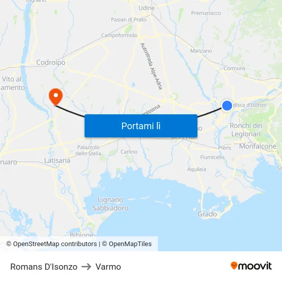 Romans D'Isonzo to Varmo map