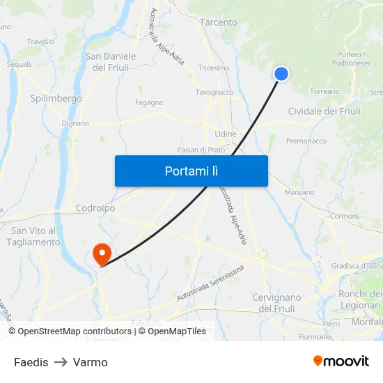 Faedis to Varmo map