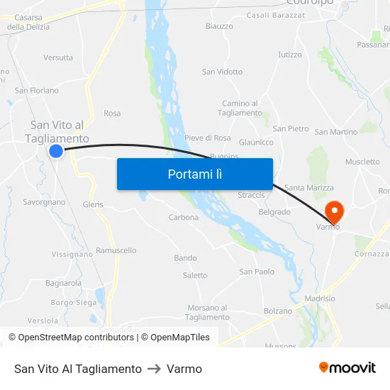 San Vito Al Tagliamento to Varmo map