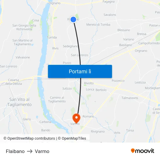 Flaibano to Varmo map