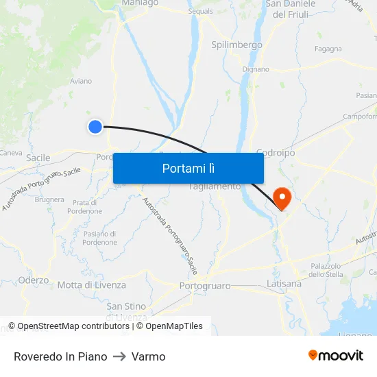 Roveredo In Piano to Varmo map