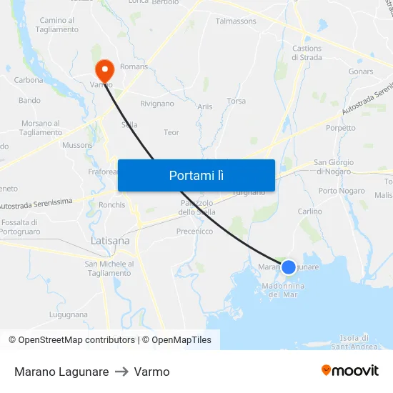 Marano Lagunare to Varmo map