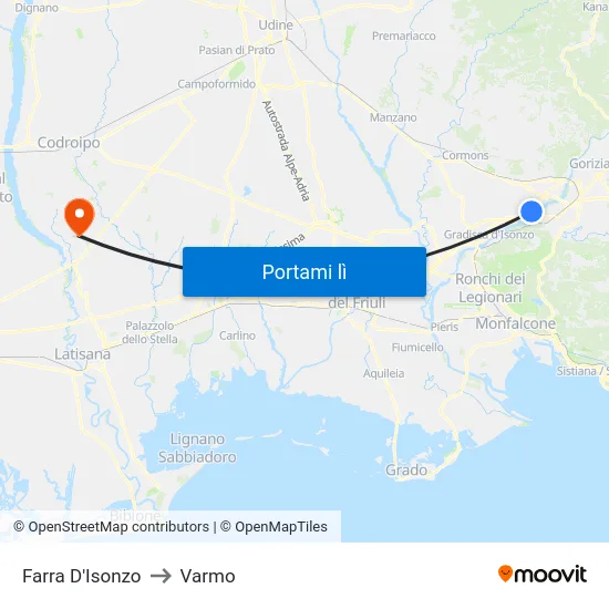 Farra D'Isonzo to Varmo map