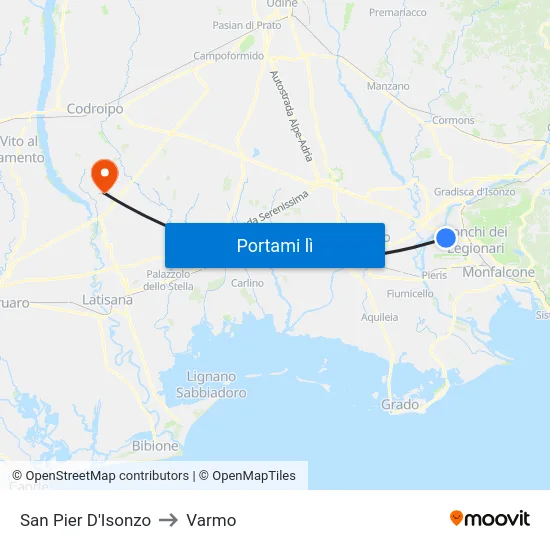 San Pier D'Isonzo to Varmo map