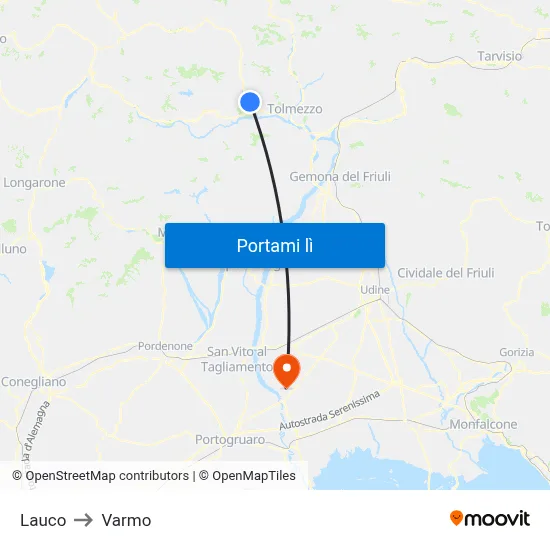 Lauco to Varmo map