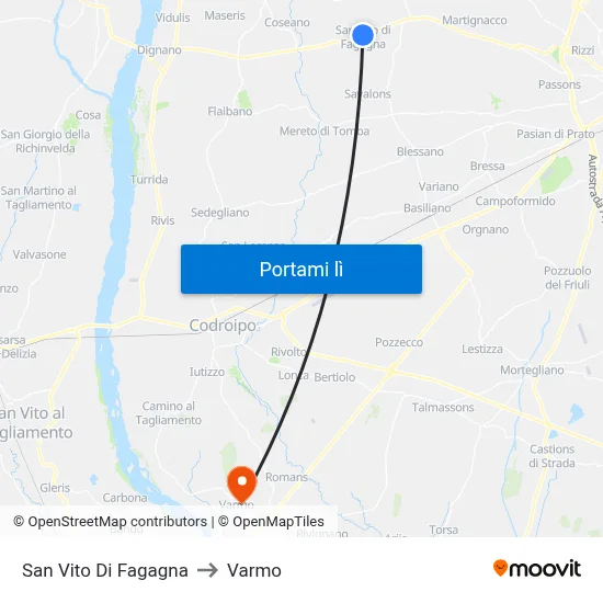 San Vito Di Fagagna to Varmo map