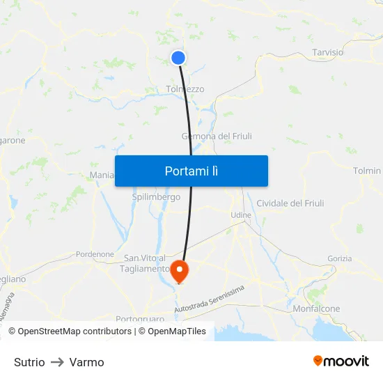 Sutrio to Varmo map