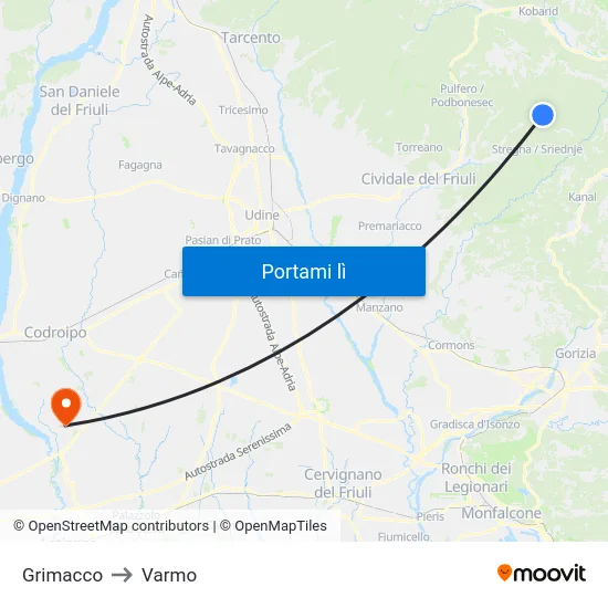 Grimacco to Varmo map