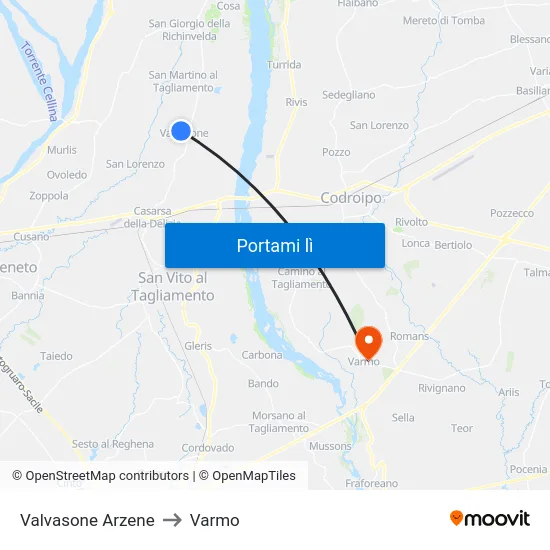 Valvasone Arzene to Varmo map