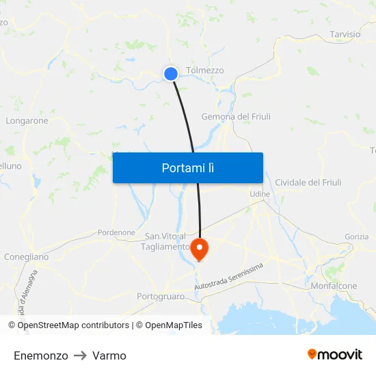 Enemonzo to Varmo map