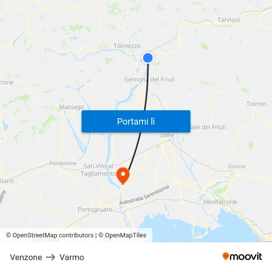 Venzone to Varmo map