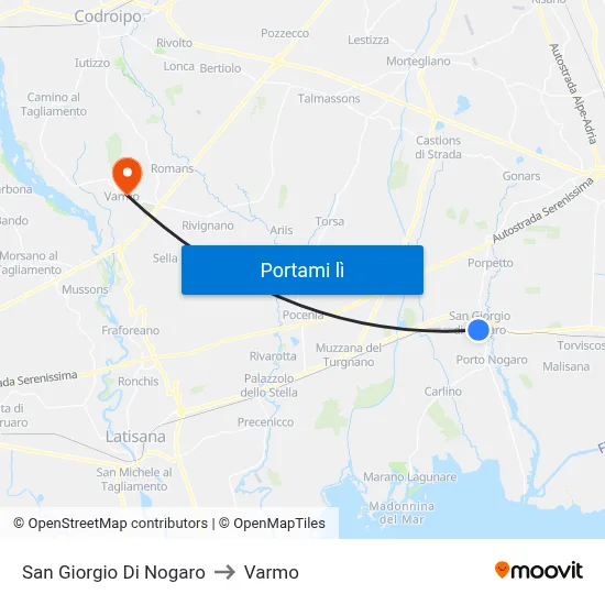 San Giorgio Di Nogaro to Varmo map
